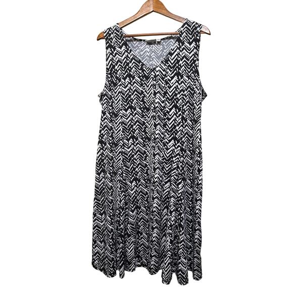 Kim Rogers Black & White Patterned Sleeveless Dress, Size XL, UltraSoft, Travel+ - Picture 1 of 3